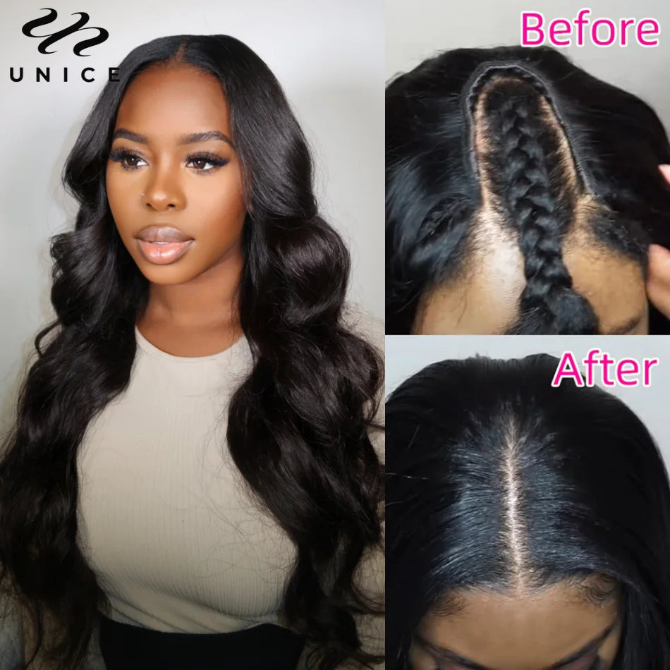 UNice Hair Upgraded Body Wave V Part Wig With Elastic Drawstring 100% Human Hair Upart Wig Minimal Leave Out