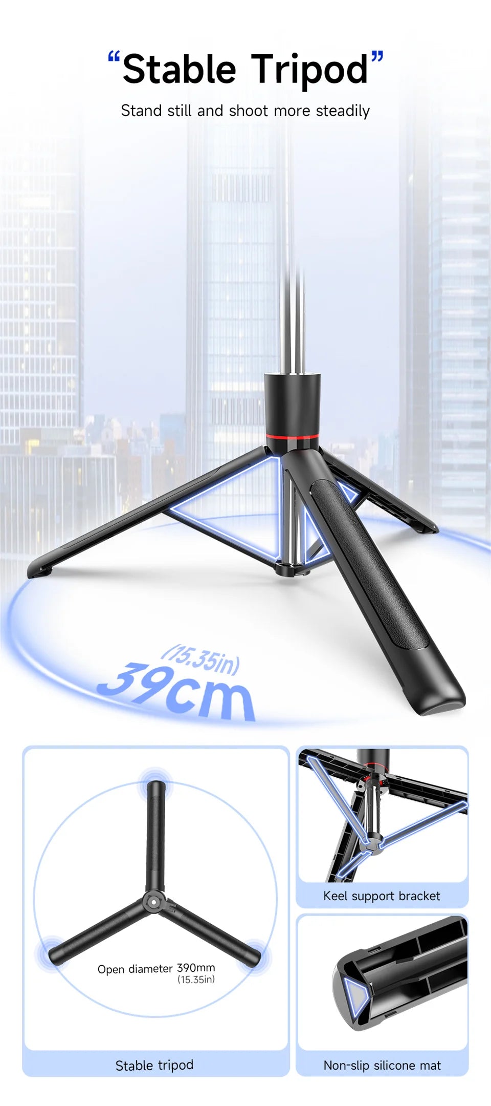FANGTUOSI New 1.7M Wireless Selfie Stick Tripod Foldable Stand For Gopro Action Cameras Smartphones Balance Steady Shooting Live