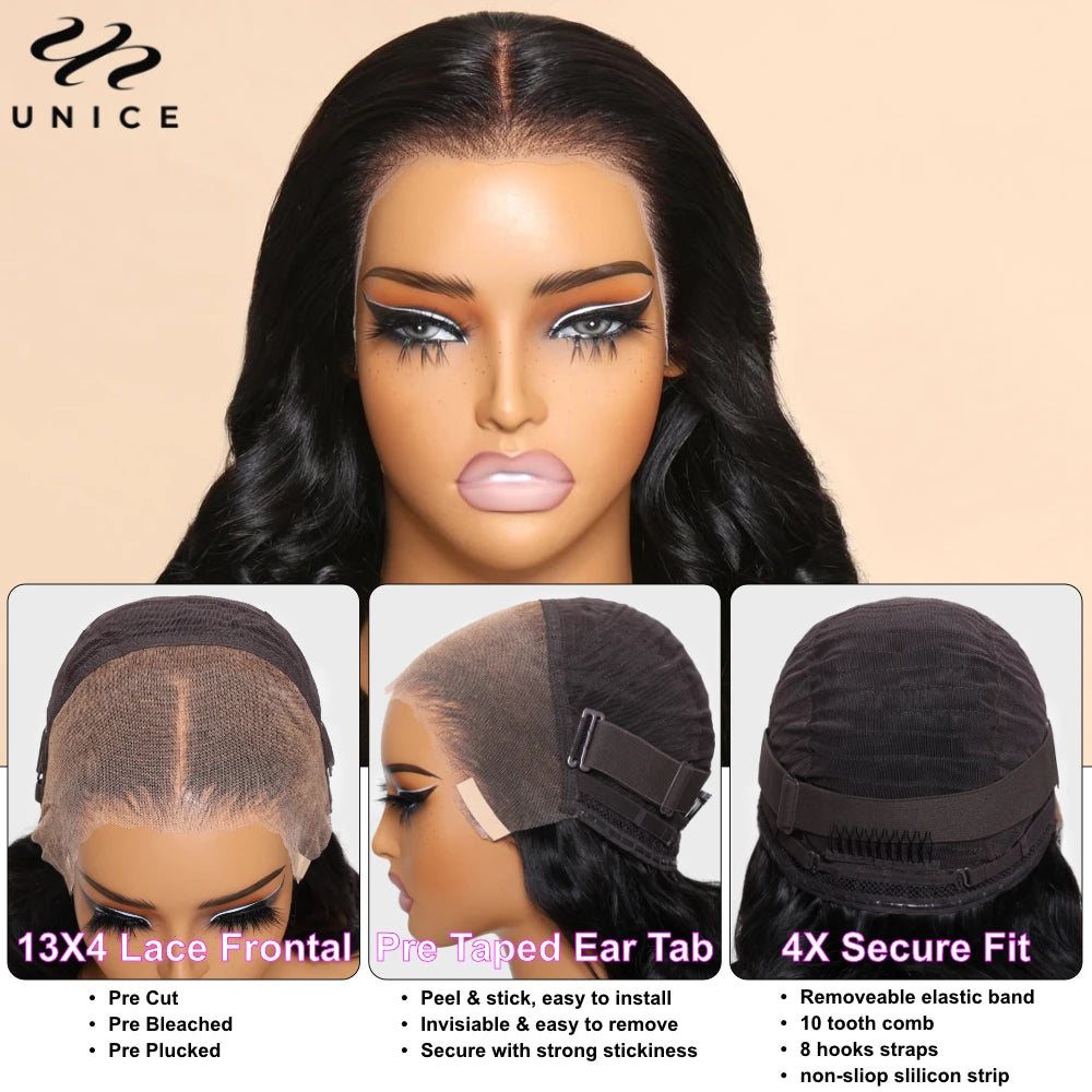 UNICE Hair 13x4 Pre-Everything Lace Frontal Wig Black Cherry Layered Straight Wig Pre Cut Pre Bleached Human Hair Lace Front Wig