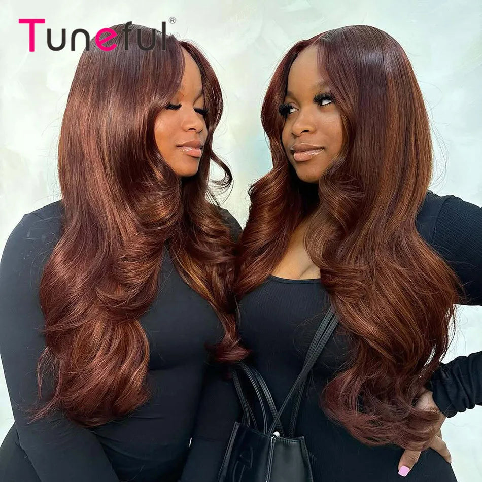 13x6 HD Lace Front Human Hair Wigs Chocolate Brown Colored Human Hair Wigs Body Wave Human Hair Transparent Lace Frontal Wigs