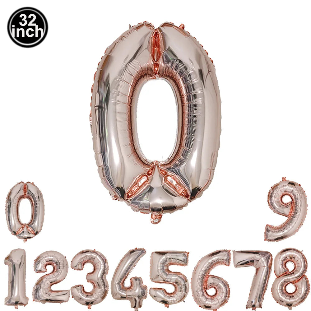 32inch Hot Pink Rose Foil Number Balloons Girls Birthday Pink Large Number Balloon Birthday Wedding Baby Shower Party Decor