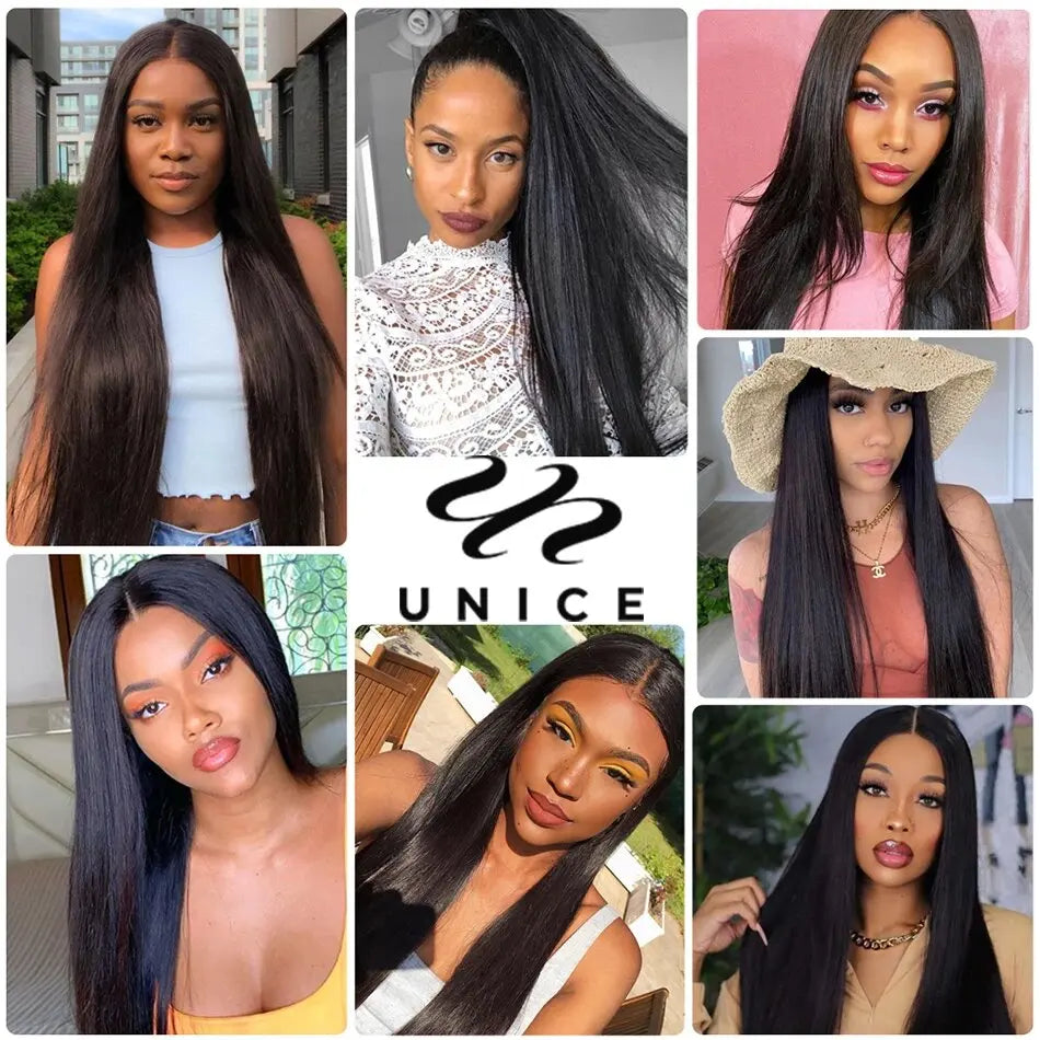 UNice Hair 5X5 HD Lace Closure 28 30 Inch With Peruvian Straight Hair 3 Bundles 4PCS 4x4 Swiss Lace Human Hair Weave Remy Hair