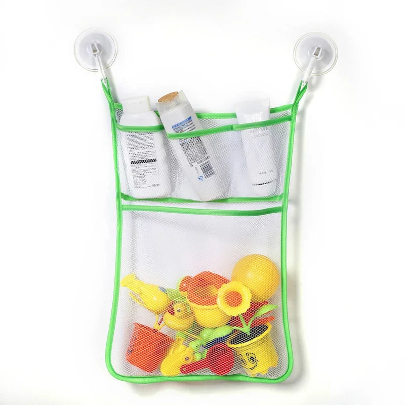 Baby Shower Toy Cute Duck Frog Net Toy Storage Bag Strong Suction Cup Baby Shower Game Bag Bathroom Organizer Water Toy