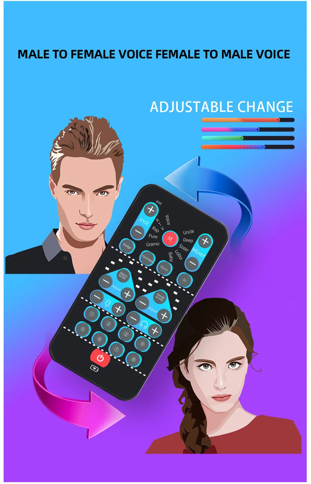 M10 Voice Changer Device Karaoke Function Male Female Voice Switch Universal Portable Sound Changer Card Fine Tuning for Live