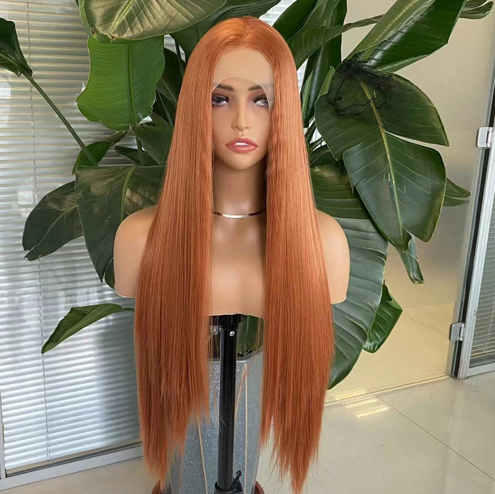Ginger Auburn Lace Front Wig - Long Straight Synthetic Hair Wig for Women | Natural Hairline Daily Wear