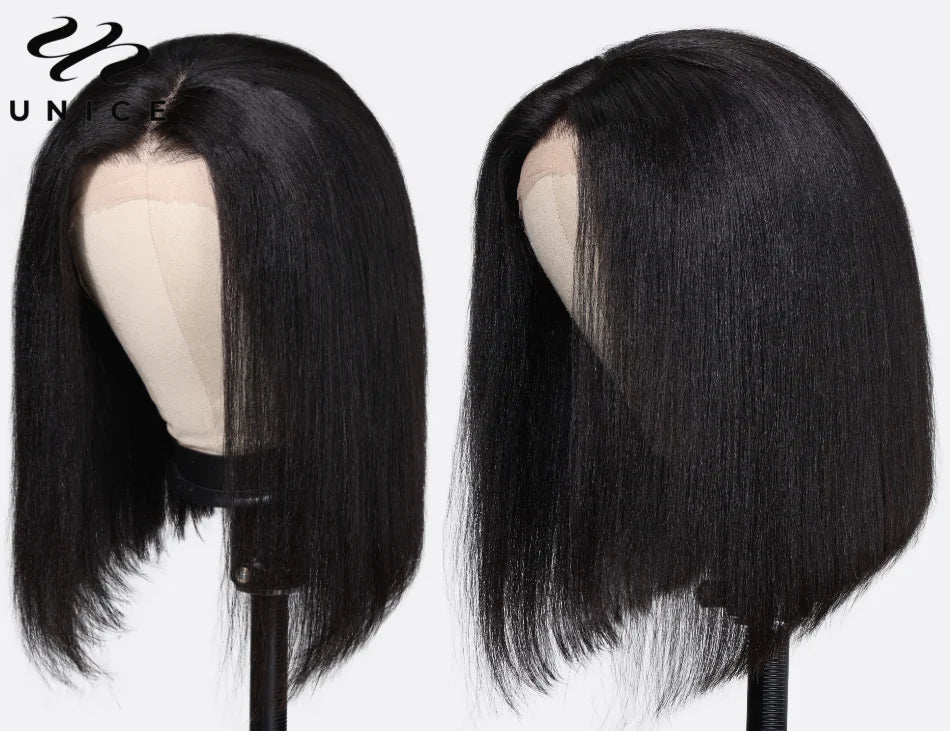 UNice Hair Yaki Straight Bob Wig Pre Everything 7x5 13x4 Lace Front Wig Human Hair Pre Bleached Pre Cut Wear Go Glueless Wigs