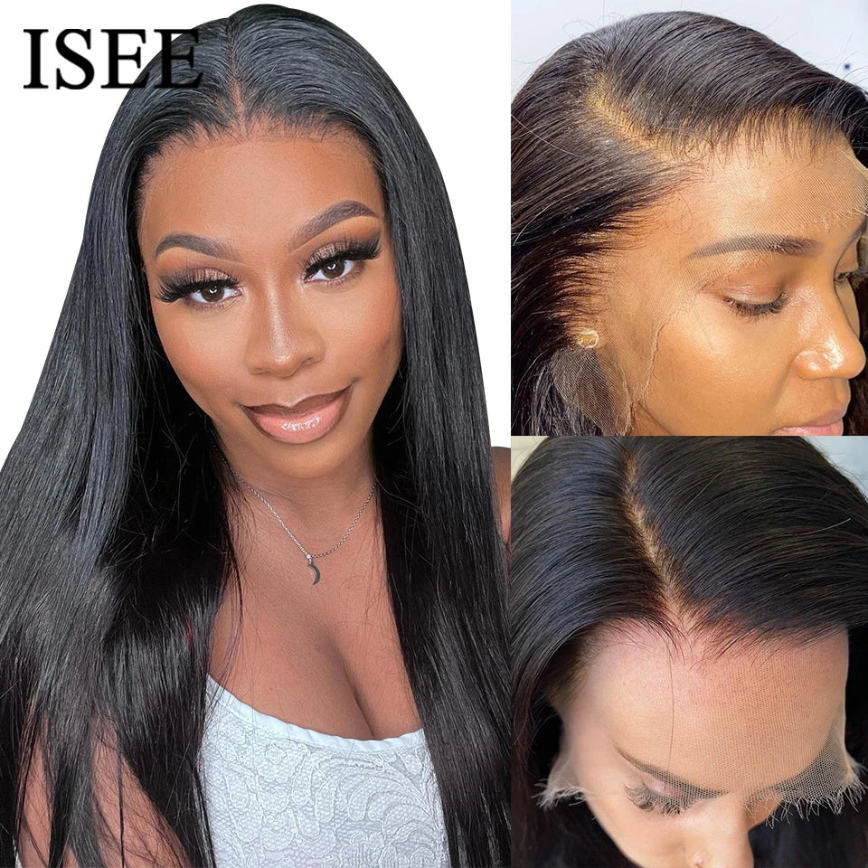 ISEE HAIR Wig Malaysian Straight 13x4 HD Lace Frontal Wig Pre Bleached Knots Wigs For Women 4x4 Lace Wig Human Hair Wigs