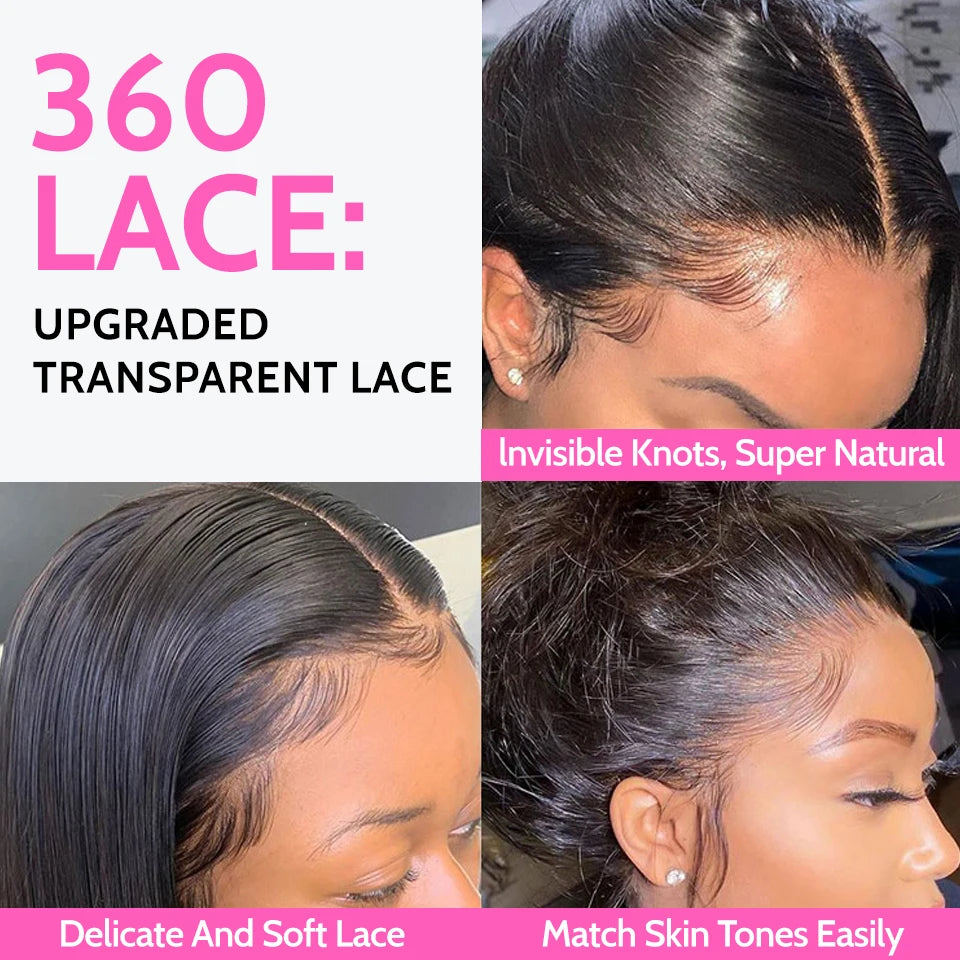 ISEE Hair 360 Glueless Wig Human Hair Ready To Wear Straight Glueless HD full Lace Front Wigs PreCut Preplucked Wear And Go Wigs