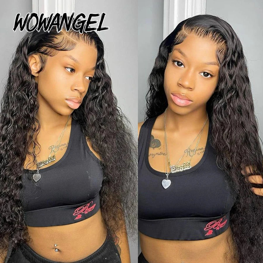Wow Angel 250% HD Lace Frontal Wigs 13X6 Water Wave Wigs 13x4 Lace Frontal Wigs Pre Plucked Curly Wig Human Hair Wig For Woman