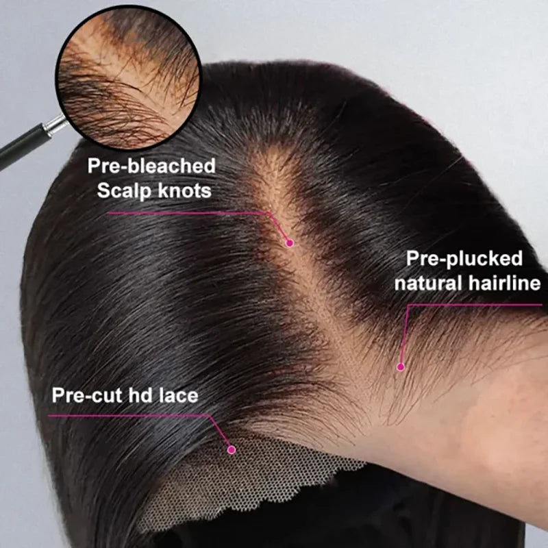 ISEE Hair Pre Bleached Knots Wear And Go Short Bob Hair Wig Human Hair Transparent Glueless Straight Lace Front Wig PrePlucked