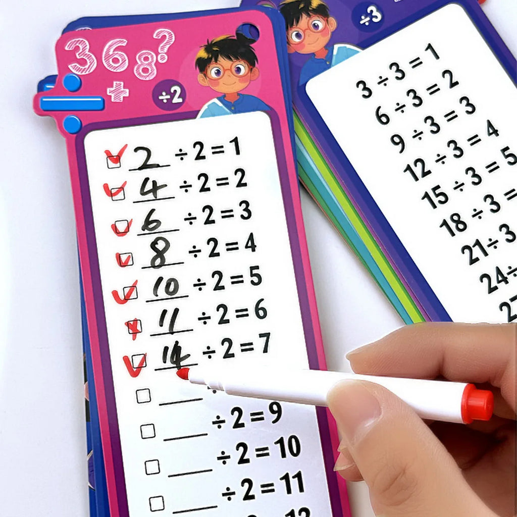 1Set(15pcs) Math Addition Subtraction Multiplication Division Fraction Erasable Reusable Number Learning Cards Teaching Tools