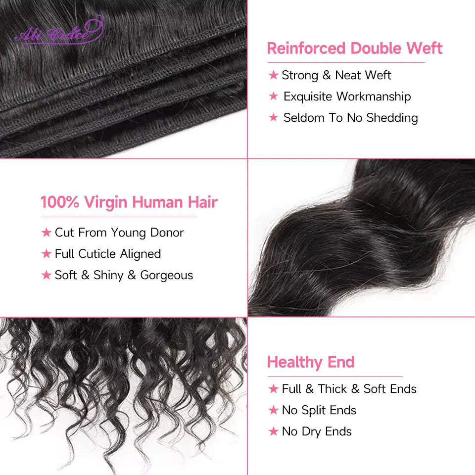 ALI GRACE Hair Peruvian Loose Wave Hair 1/3/4 PCS 100% Remy Hair Machine Double Weft Free Shipping Human Hair Bundles 10-28 inch
