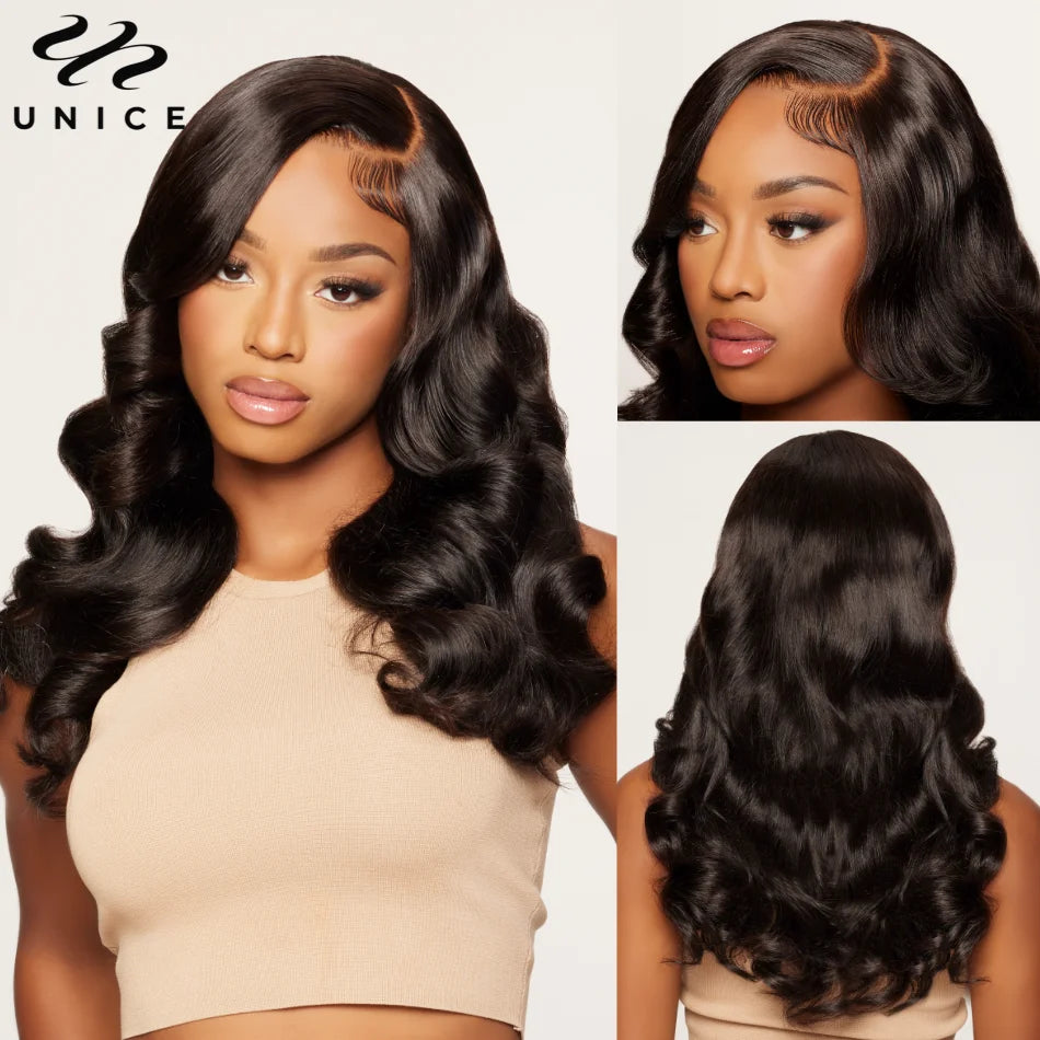 UNice 7x5 Glueless Wig Pre Bleached Pre Cut Pre Plucked Body Wave Human Hair Lace Wig Ready To Wear Go Lace Closure Wig