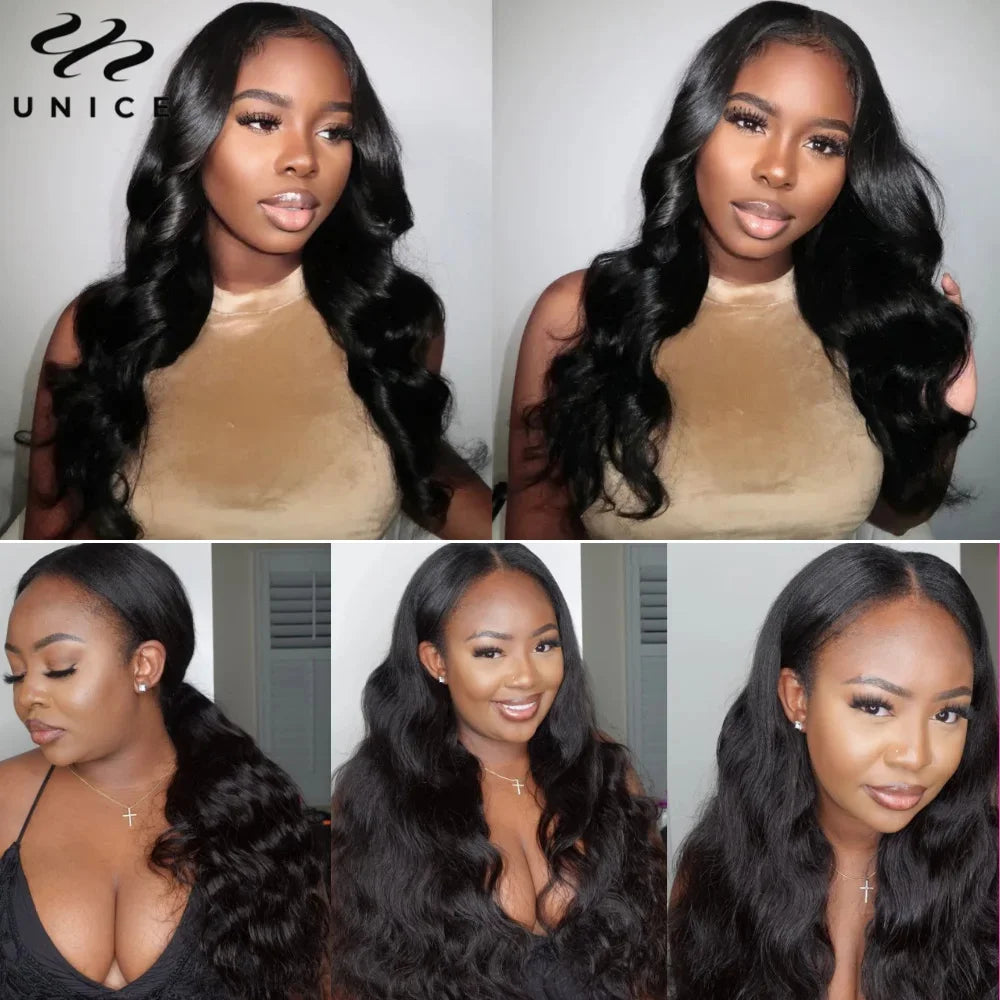 UNice Hair Drawstring Body Wave V Part Wig Natural Color 100% Human Hair Wigs Clip In V-Part Wig Mini Leave Out 150% Density