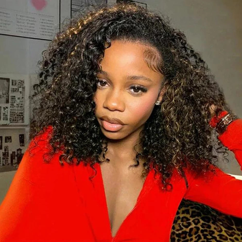 ISEE Hair 3 IN 1 Half Wigs Human Hair Water Wave Highlight 1B/ 30 Glueless Wigs With Drawstring Seamless Clip Ins Flip Over