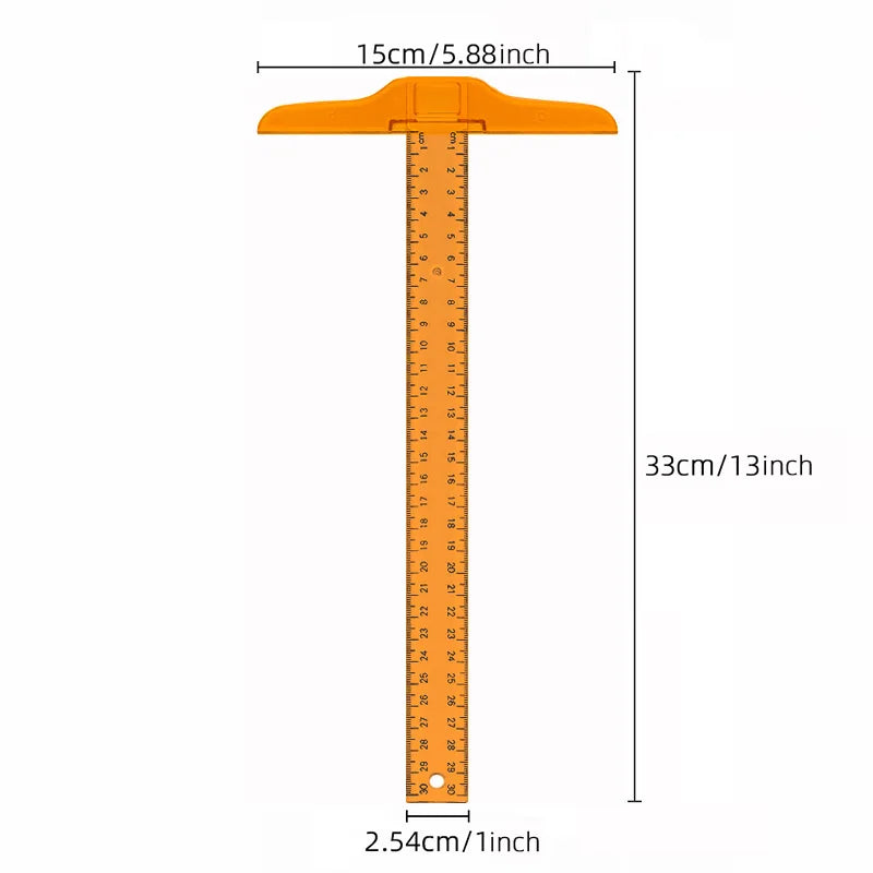 1Pc T-shaped Double Side Scale Ruler Drafting Drawing Tool Plastic School Office Supplies Stationery Accessory 30cm (Inch, Cm)