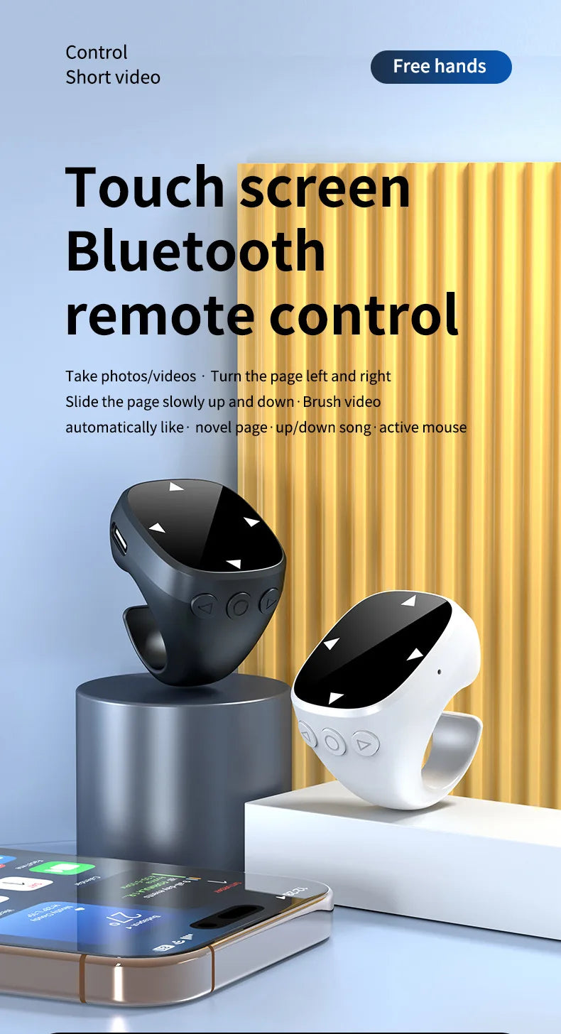 Remote Control Touch Screen Page Turner  for TikTok Bluetooth Camera Video Recording  for iPad iPhone Remote Scrolling Ring