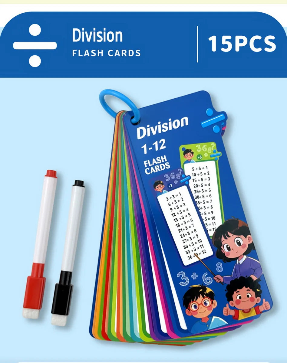 1Set(15pcs) Math Addition Subtraction Multiplication Division Fraction Erasable Reusable Number Learning Cards Teaching Tools