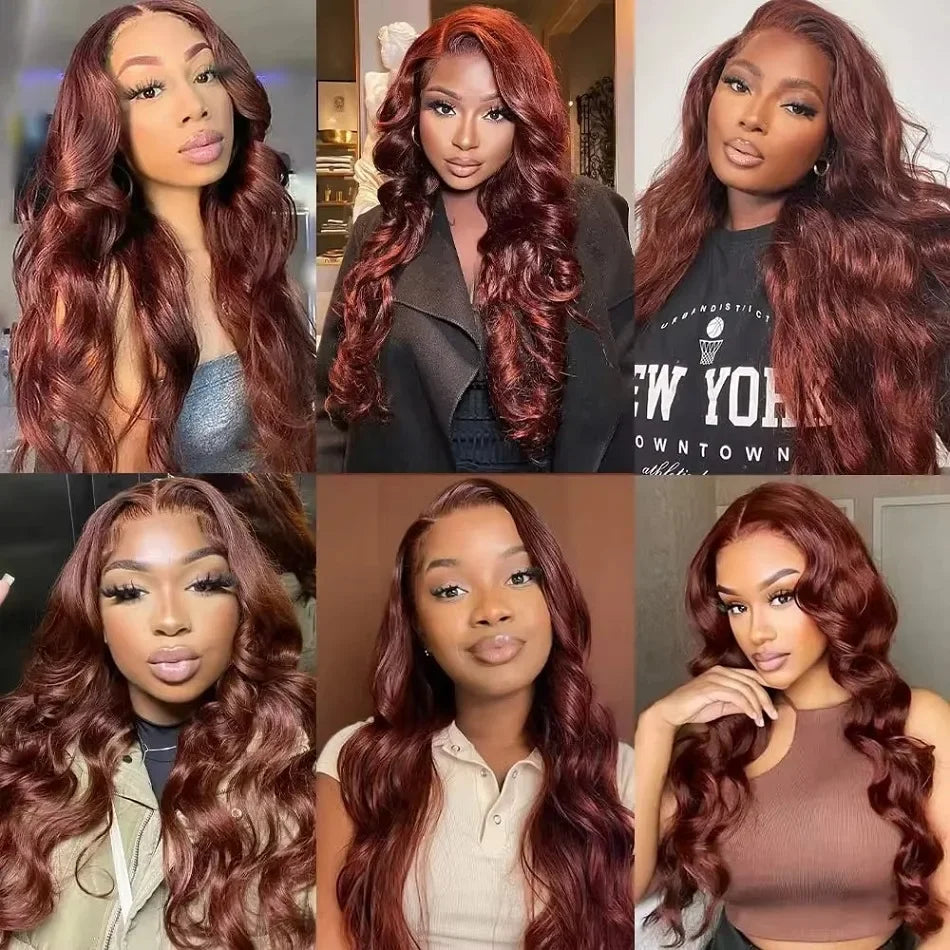 34 Inch Reddish Brown 13x4 Lace Front Human Hair Wigs Brazilian 180% Body Wave HD Lace Frontal Wig 100 Human Hair Wigs For Women