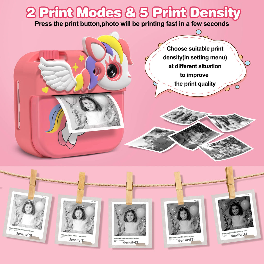 Kids Camera Instant Camera, 2.4" 12MP 1080P HD IPS Screen Printing Camera for Kids, Instant Camera with 32G Memory Card