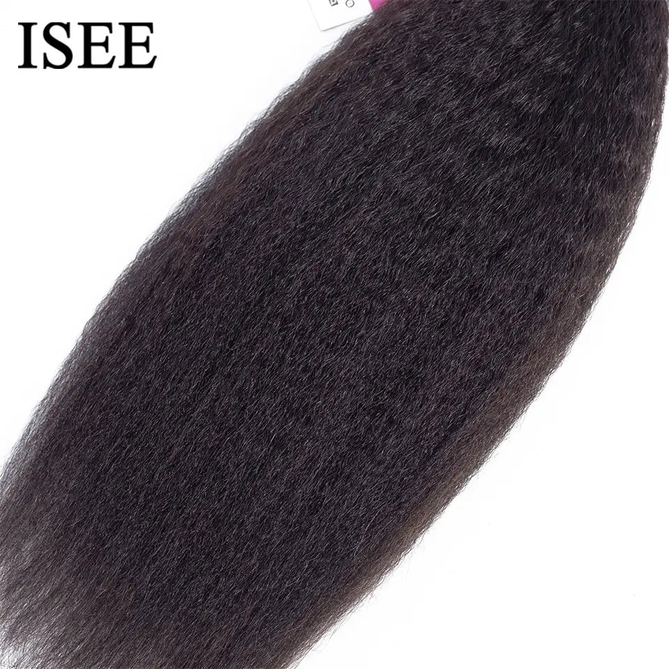 ISEE HAIR Mongolian Kinky Straight Bundles 100% Human Hair Extensions 100% 1/3/4 Bundles Deal Remy Natural Hair Bundles