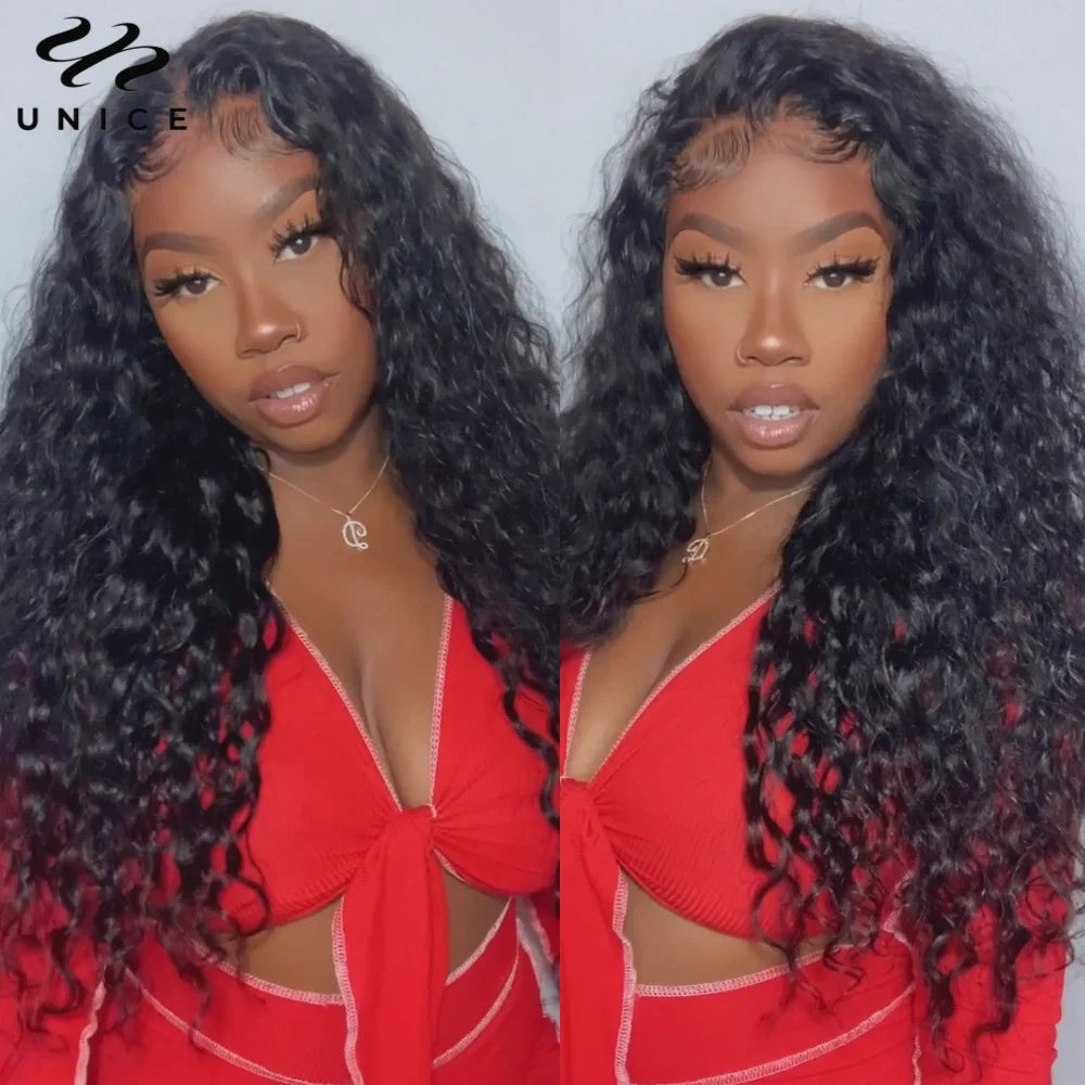 Unice Hair 13x4 Water Wave Wig With Drawstring Pre Everything Human Hair Lace Frontal Wig Put On & Go Glueless Wig
