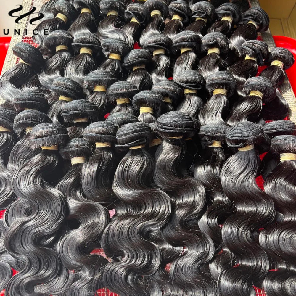 UNICE Hair Body Wave Bundles With 5X5 HD Lace Closure Human Hair Bundles With 4X4 Lace Closure 8-30 Inch Human Hair Weave Bundle