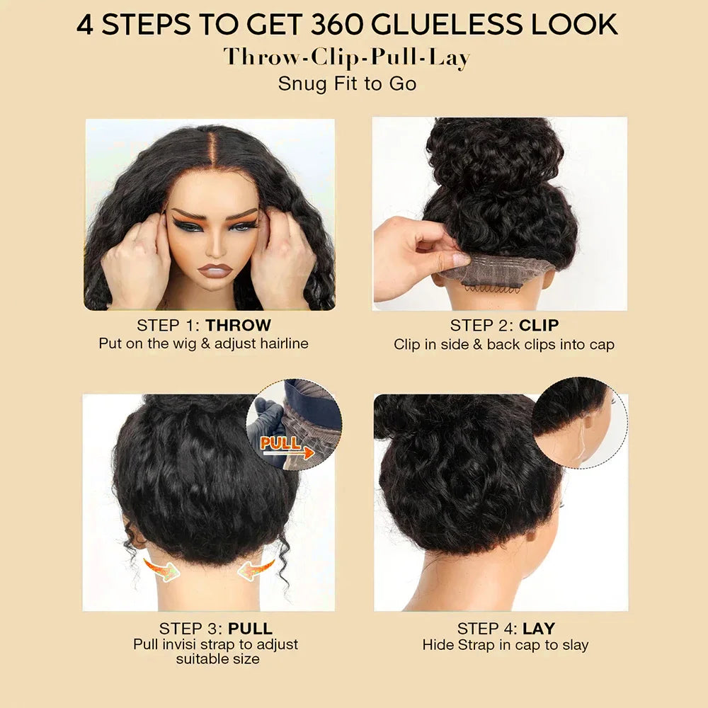 Glueless Invisible Strap Snug Fit 360 Full Lace Human Hair Wigs 7x5 Lace Closure Wig 250% Inspired Layers With Curtain Bang Wig