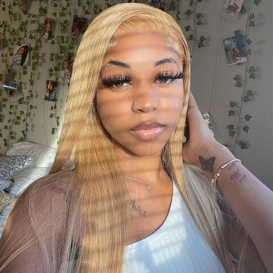 13x6 HD Lace Front Wig - Malaysian Straight Human Hair - Honey Blonde 180% Density