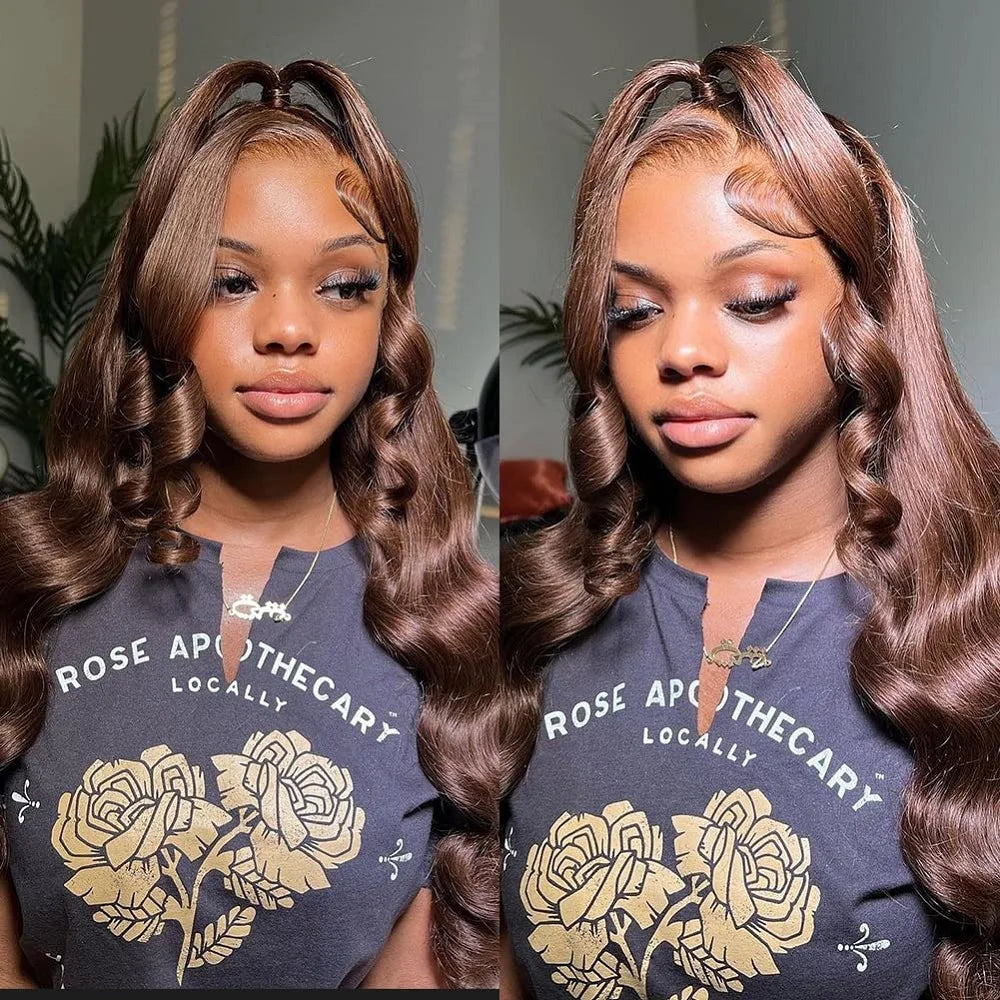 Chocolate Brown Body Wave Lace Front Wig - Premium Brazilian Human Hair 13x4 13x6 HD Lace Wig