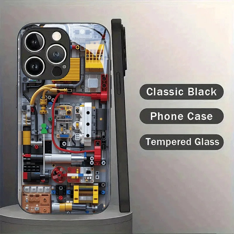 2D Imitation Circuit Board Tempered Glass Phone Case For iPhone 17 16 Pro Max 15 14 13 12 11 Pro Max Air 16E 7 8 Plus XR Cover