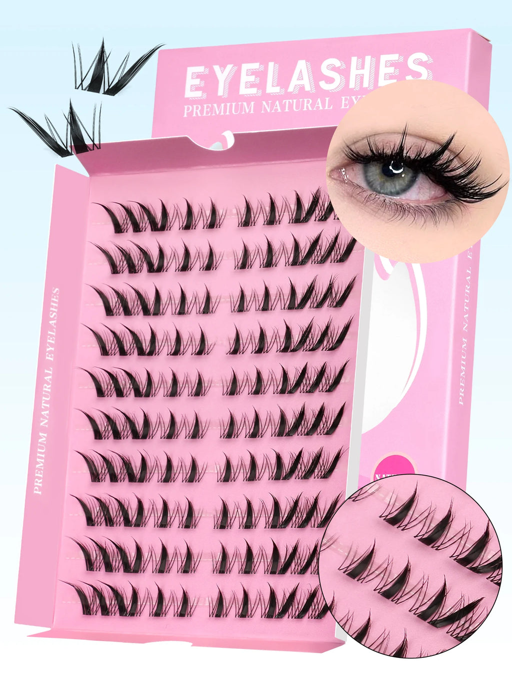 GROINNEYA Cluster Eyelashes Cat Eye Lashes Natural long Lashes Individual Lashes Mixed Tray Eyelash Extension Diy Lashes