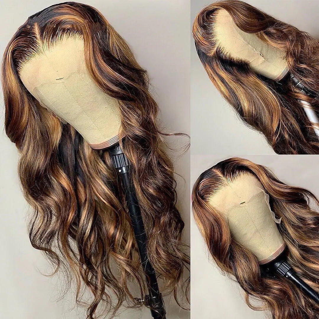 Premium HD Lace Frontal Wig - Honey Blonde Highlight Body Wave Human Hair Wig 13x4 13x6 Glueless Pre-Plucked