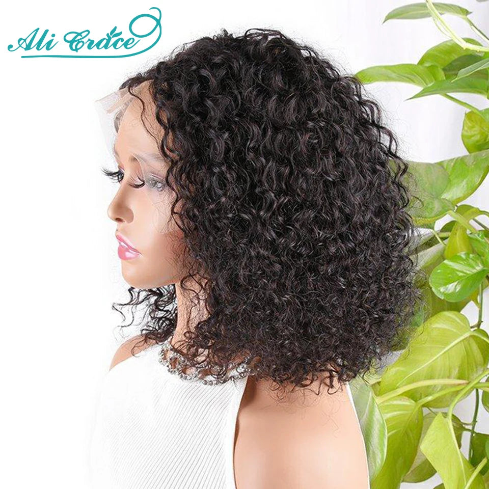 Ali Grace Hair Bob Wig Kinky Curly Hair Transparent 13x4 Lace Front Wig Pre-plucked Short Bob Wigs Deep Curly Remy Human Hair