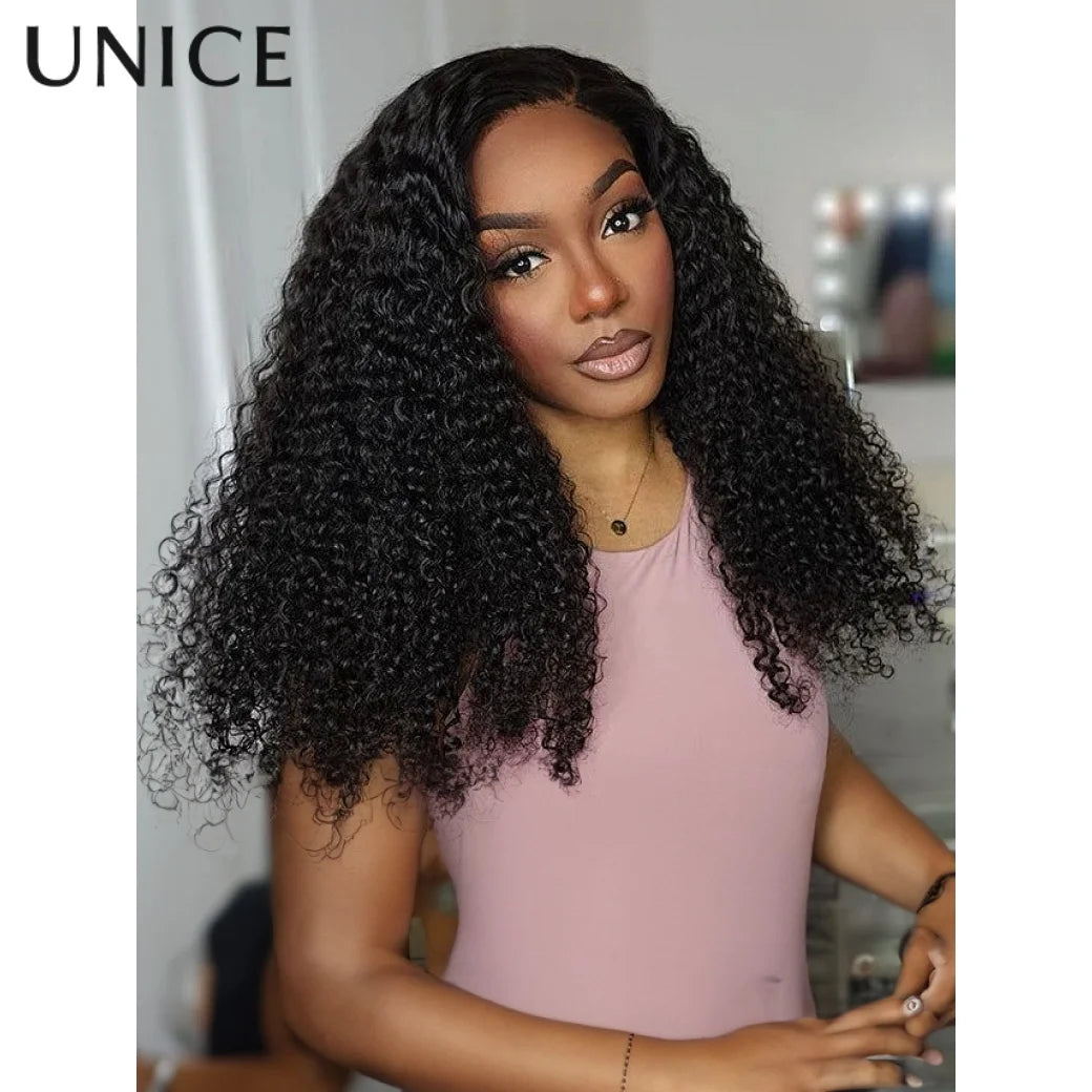 UNice Hair Kinky Curly Lace Wig Human Hair Natural Color 4x1 Lace Part Human Hair Wig Middle Part Only