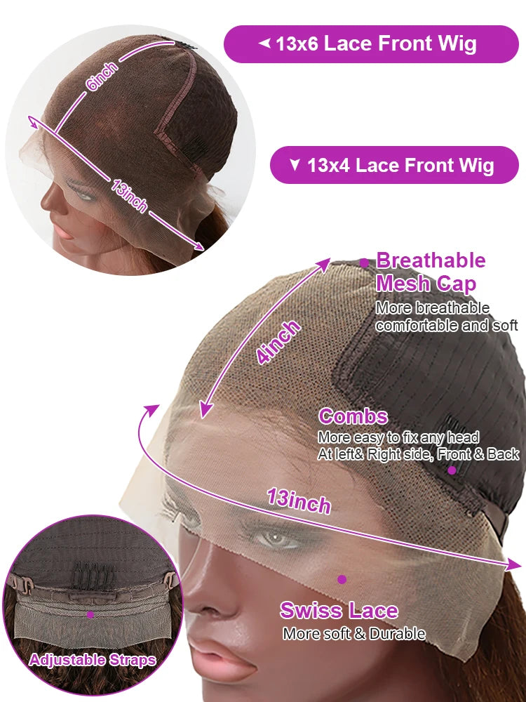 Deep Curly Human Hair Wig - Chocolate Brown HD Lace Frontal 13x4/13x6 - 30-36 Inch