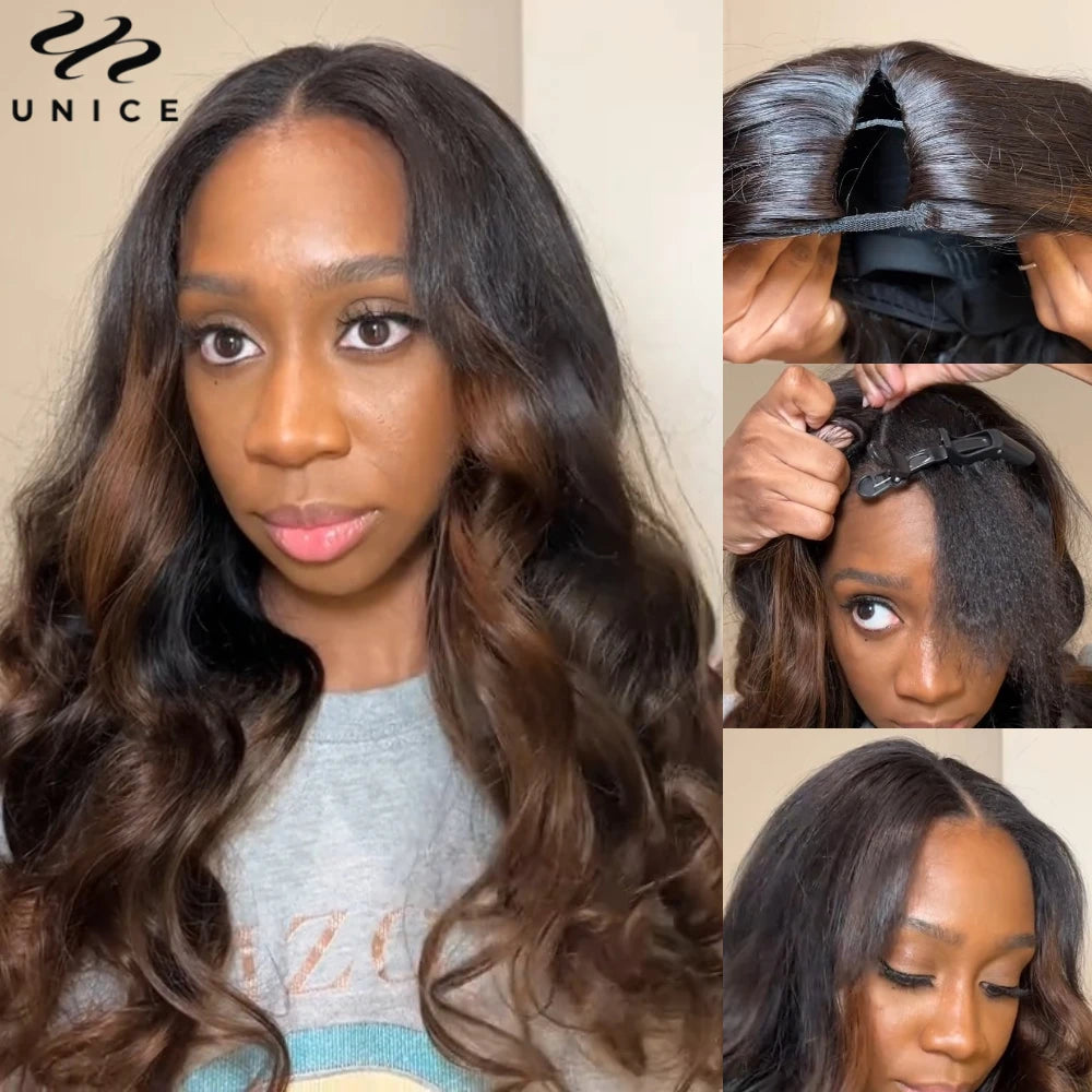 UNice Ombre Body Wave V Part Wig 100% Human Hair V Shape Upgrade U Part Wig No Sew In Clip In Half Wig Easy Blend Mini Leave Out