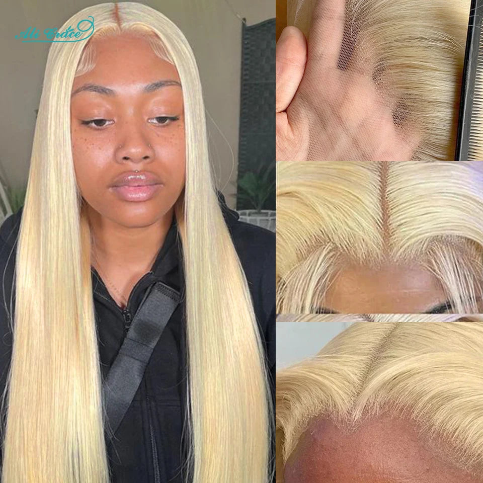 Ali Grace Hair 613 Blonde Color Straight 13x4 Transparent Lace Frontal Brazilian Hair 100% Human Hair Pre Plucked with Baby Hair