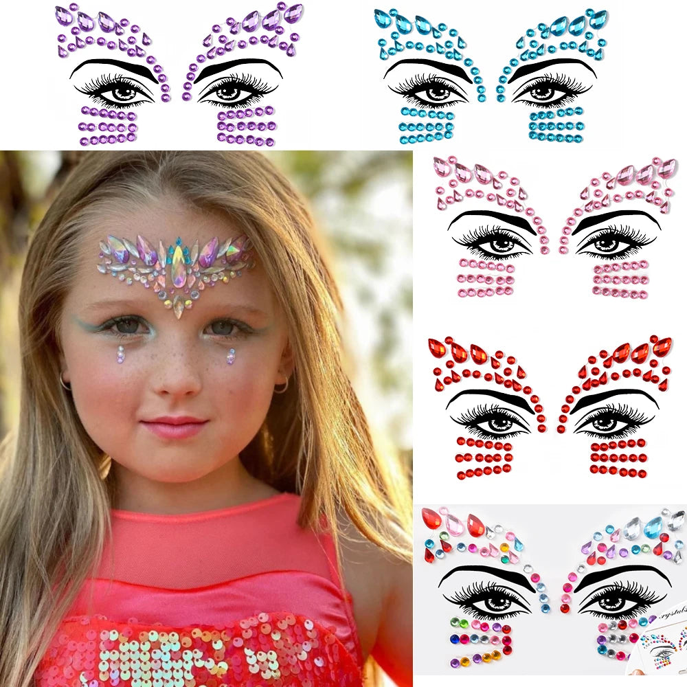 5Pcs/lot Mixed Shinying Girl Nail Glitter Face Stickers Rhinestone 3D Colorful Random Nail Face Crystal DIY Makeup Face/Body Dia