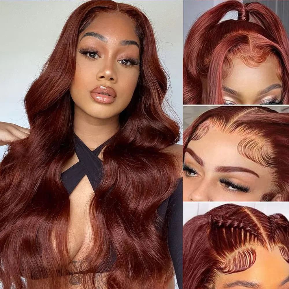 34 Inch Reddish Brown 13x4 Lace Front Human Hair Wigs Brazilian 180% Body Wave HD Lace Frontal Wig 100 Human Hair Wigs For Women