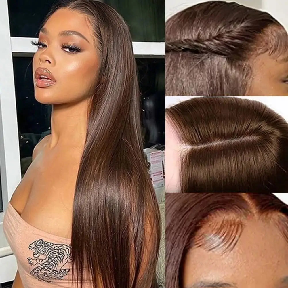 ISEE Hair #4 Wear And Go Chocolate Brown Straight Wig 4X4 Transparent Lace Front Glueless Human Hair Wigs Pre Cut PrePlucked