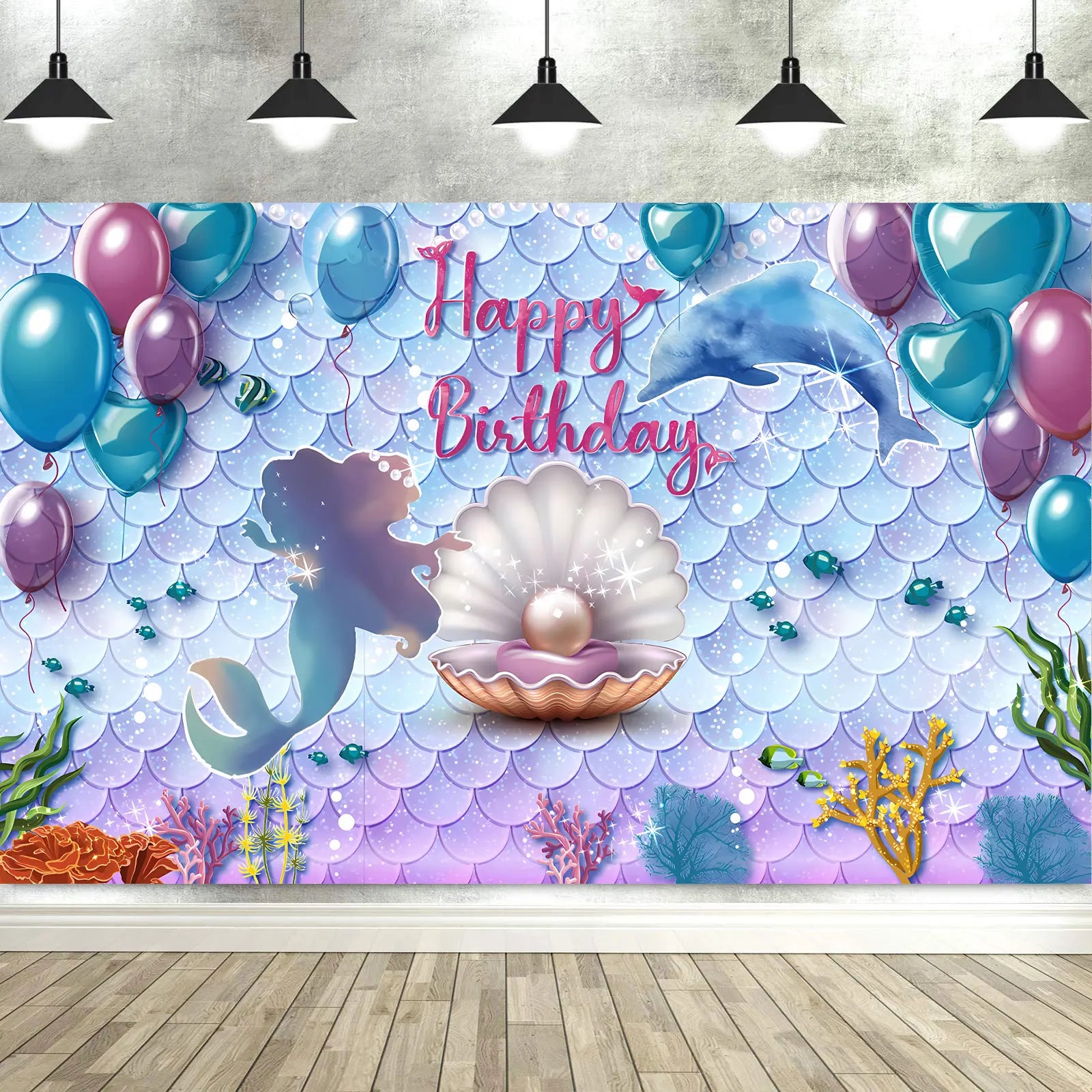 Dewprint Mermaid Backdrop Under The Sea Photography Background Decoration Supplies Girls Princess Birthday Party Banner