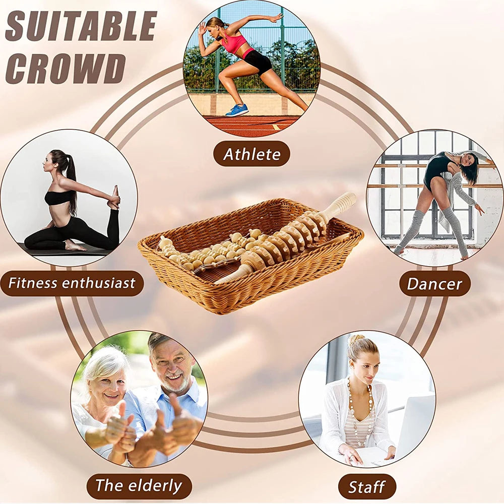 Wooden Back Massage Roller Rope Wood Therapy Massage Tools ,Wooden 9-wheel Massager,Lymphatic Drainage for Leg Back Pain Relief