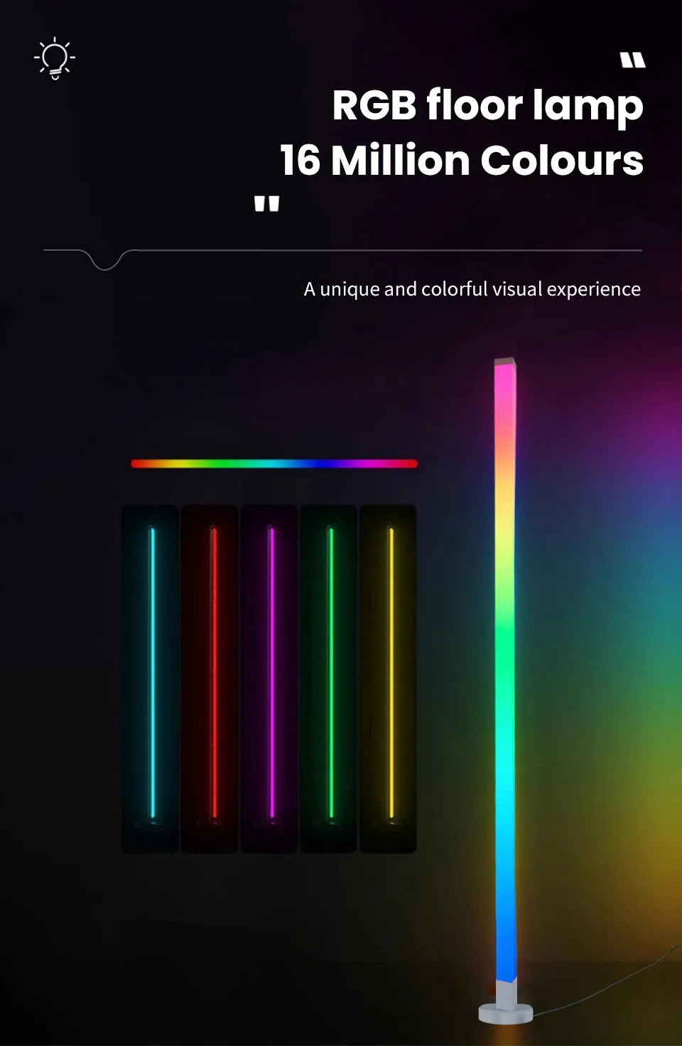RGB LED Floor Lamp Remote & APP Control Music Sync Corner Lighting Modern Mood Lighting for Bedroom Living Room Gaming decor