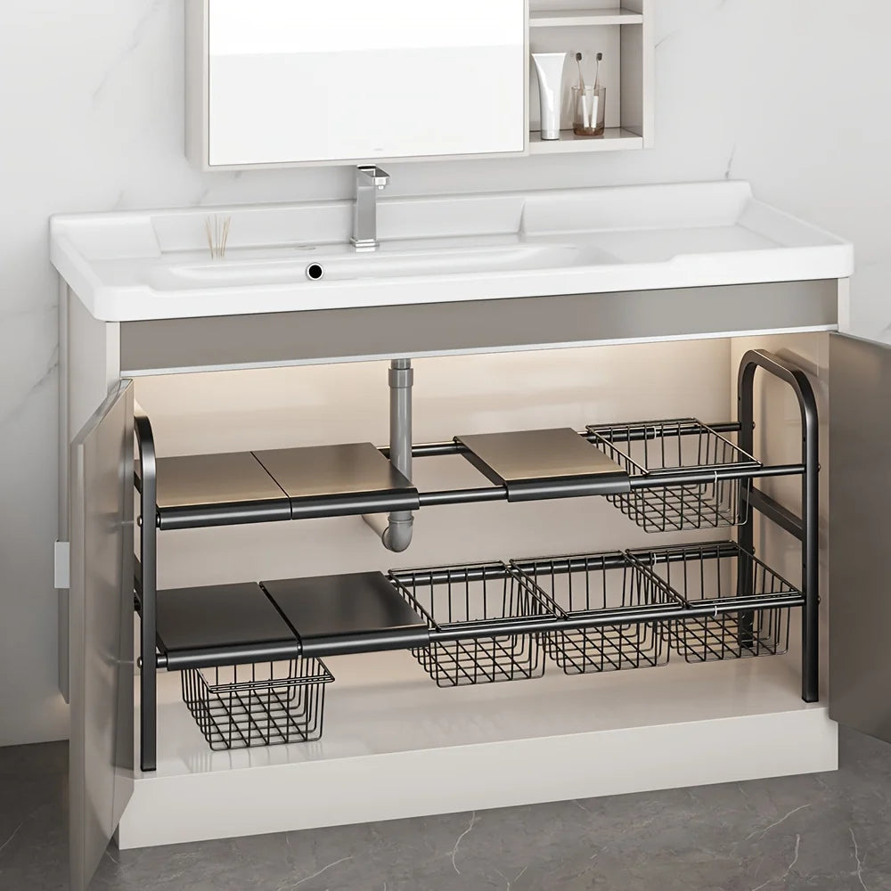 1 Set Multi-Use Kitchen Under Bathroom Sink Organizers - Expandable Cabinet Shelf Organizer Storage Rack
