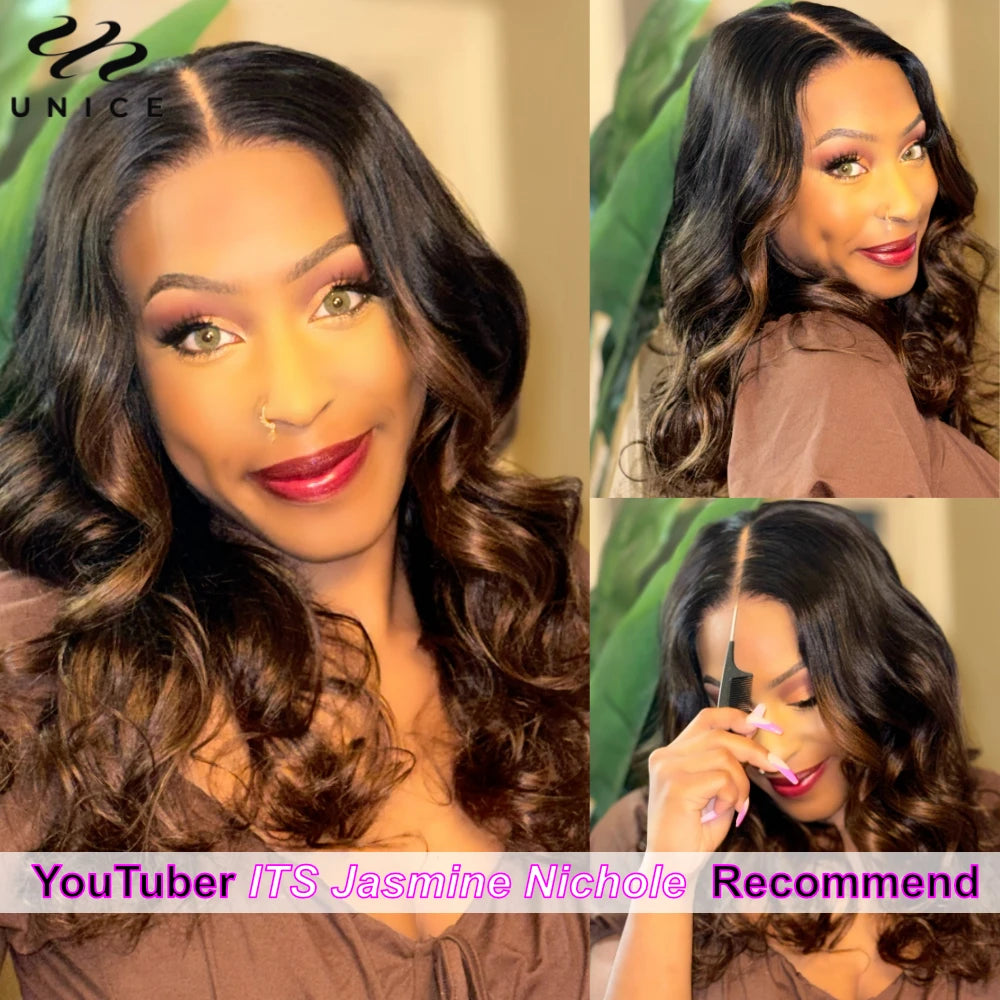 UNice Hair Pre Everything 7x5 Lace Wear Go Glueless Wig Ombre Brown Loose Wave Human Hair Wig Pre Cut Pre Bleached Lace Wig