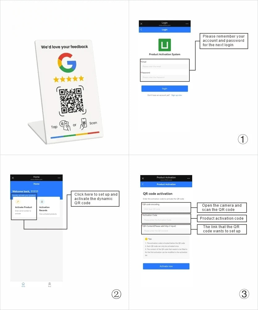 NFC215 Programmable for Google Review Card NFC Station Table 13.56Mhz QR code can be independently set to link Standing Card