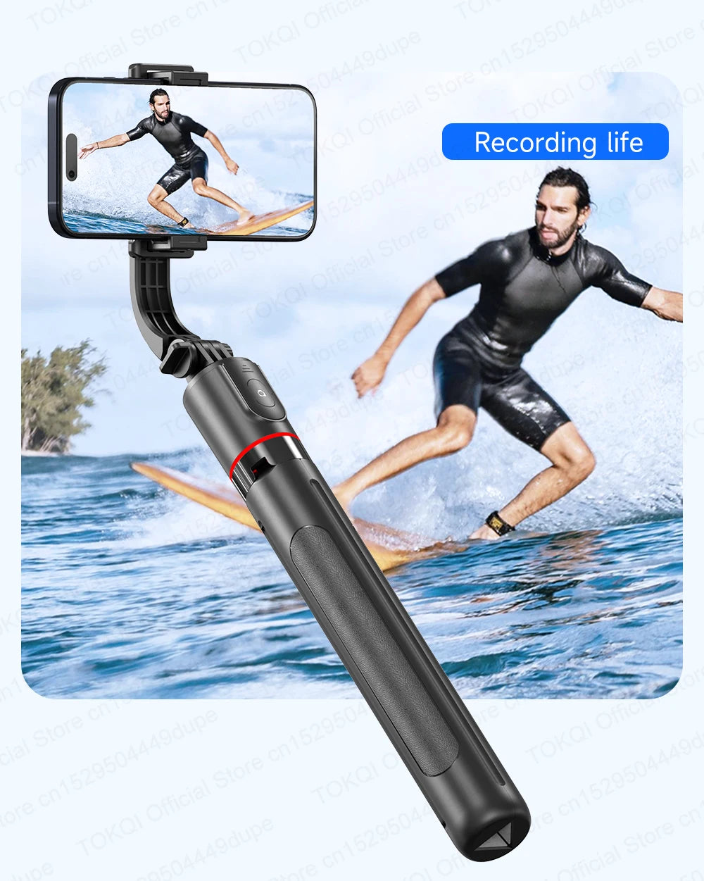 F15 Selfie Stick Tripod Extendable Pole with Wireless Bluetooth Remote Phone Holder for Smartphone Shooting Vlog Video Recording