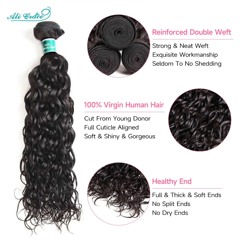 ALI GRACE Brazilian Water Wave Hair Bundles 100% Human Hair Weaving Remy Hair Extensions Water Wave3/4 Hair Bundle Fast Shipping