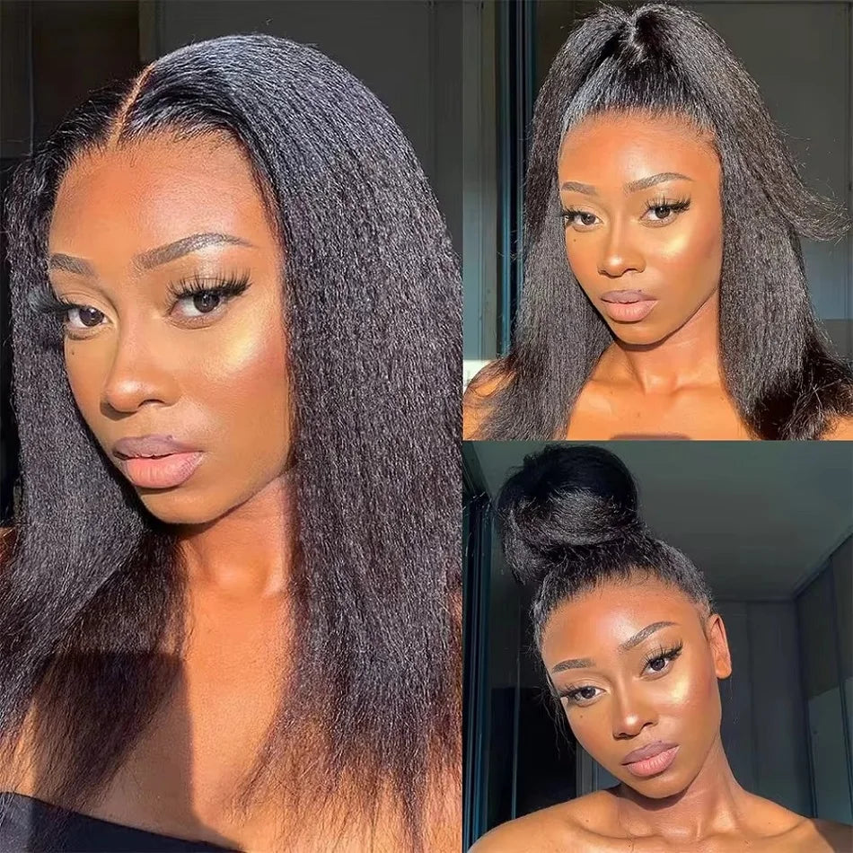Brazilian Kinky Straight Lace Front Wig 13x4 HD Transparent Lace Human Hair Wig Pre-Plucked Natural Hairline